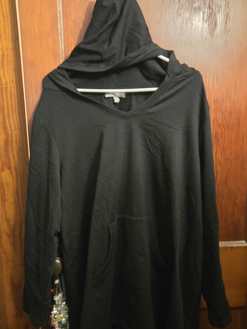 Woman Within Black V-Neck Hoodie Sweatshirt